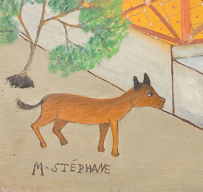 Micius Stephane (1912-1996) 24"x20" Couple on a Porch C1980 Oil on Board Framed Painting #3SS