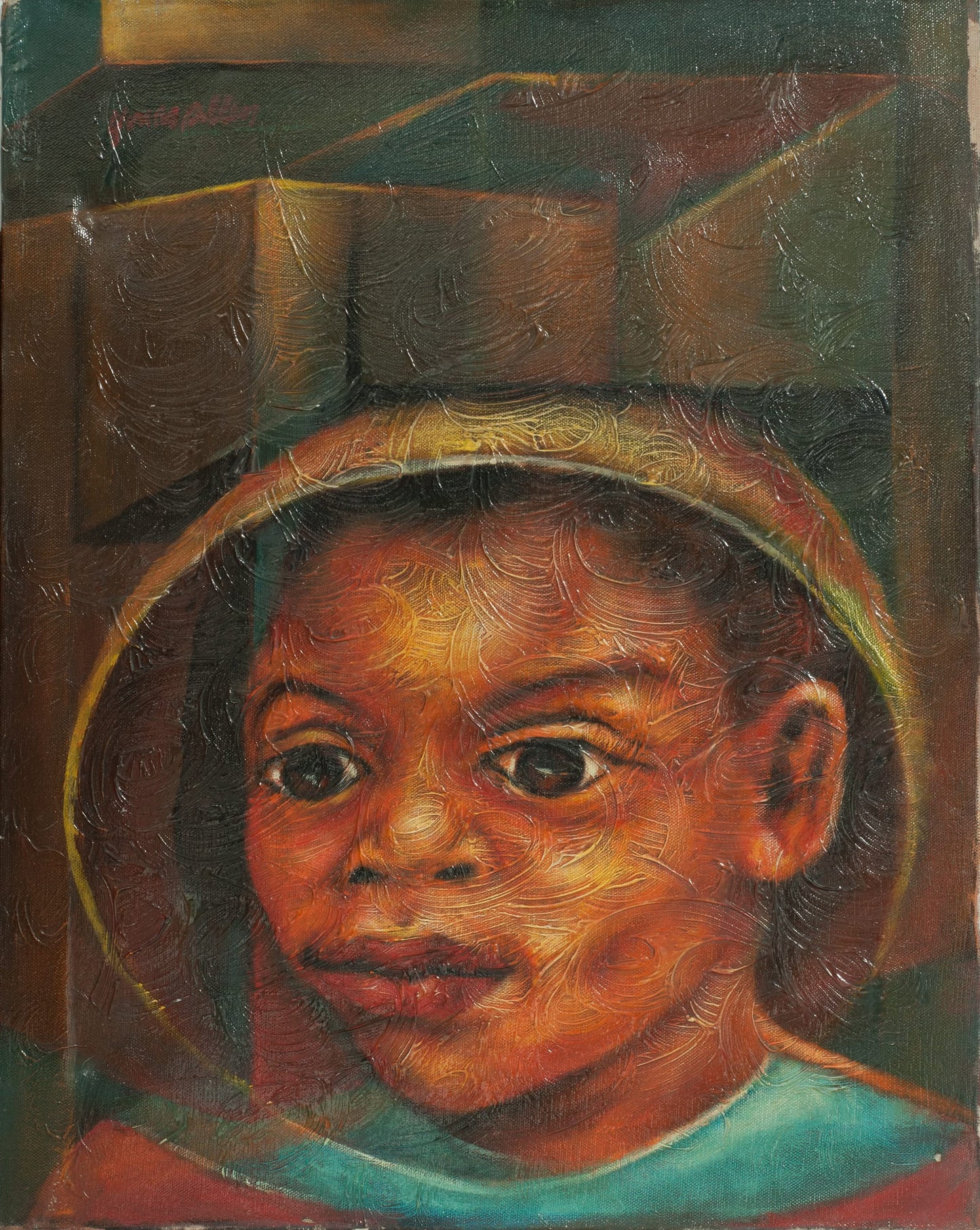 Jonas Allen 20"x16" Jeune garçon 1987 Huile sur toile Peinture non encadrée #3-3-96GSN-Fondation Marie & Georges S. Nader