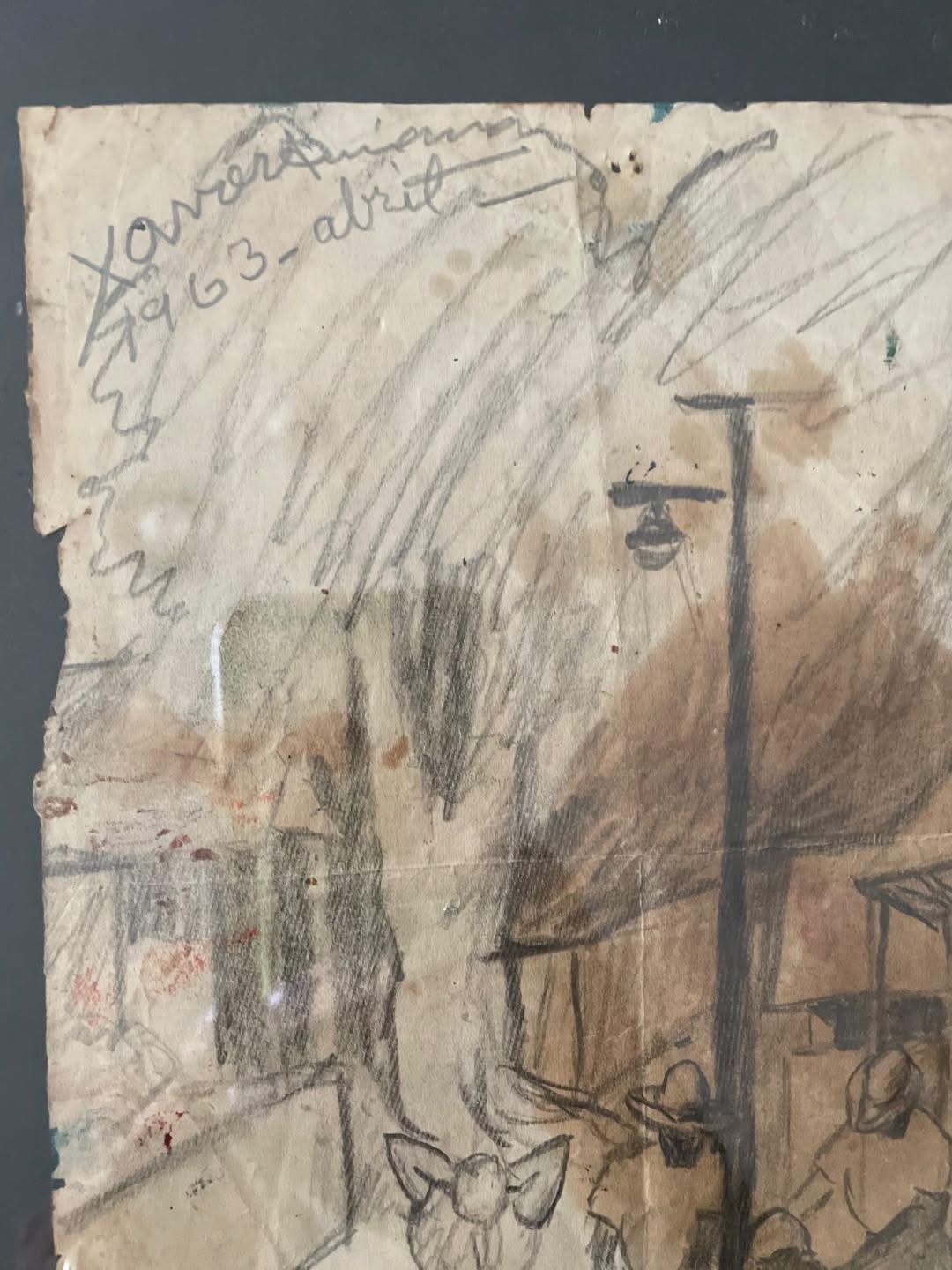 Xavier Amiama (1910-Haïti 1969) 8"x6.25" SANS TITRE 1963 Crayon Encre sur Papier Dessin Encadré #12-3-96MFN