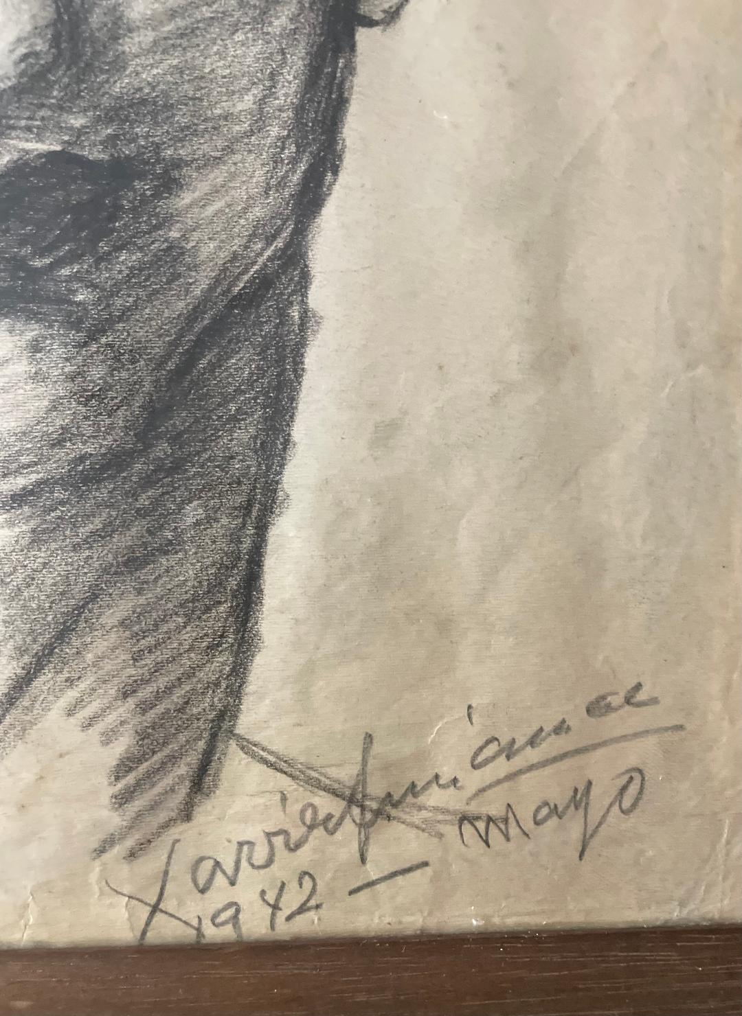 Xavier Amiama (1910-1969) 10.5"x7" El comulgante 1939 Dibujo a lápiz y tinta sobre papel #1MFN