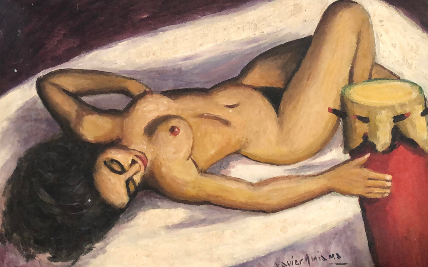 Xavier Amiama 23 ½" x29 ½" Le quartier c1968 Huile sur toile Peinture #7-3-96GSN-Fondation Marie & Georges S. Nader