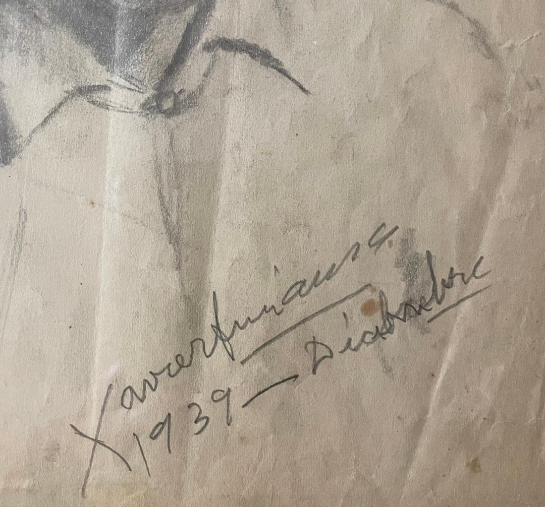 Xavier Amiama (1910-1969) 10.5"x7" El comulgante 1939 Dibujo a lápiz y tinta sobre papel #1MFN