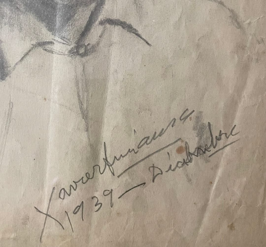 Xavier Amiama (1910-1969) 10.5"x8" UNTITLED 1939 Pencil & Ink on Paper Drawing Framed #35-3-96MFN