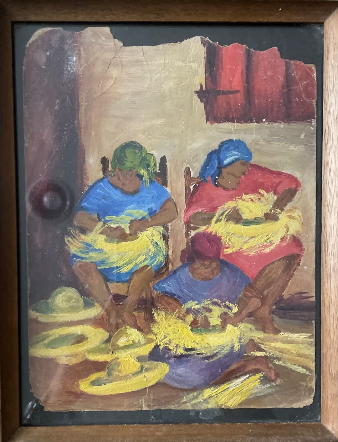 Xavier Amiama (1910-Haiti 1969) 10.5"x8" UNTITLED Colored Crayon Ink on Paper Drawing Framed #59-3-96MFN