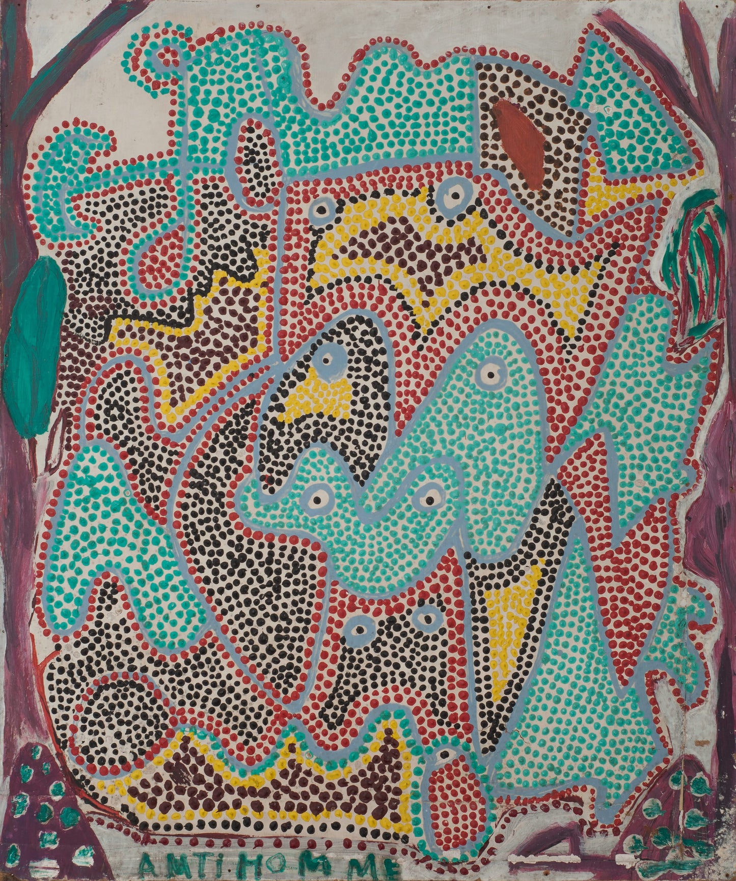 Richard Antilhomme (1922-2002) 24"x20" Vodou Abstract 1988 Oil on Board Painting-Fondation Marie & Georges S. Nader #5-3-96GSN