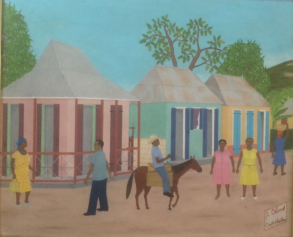 Antoine Obin (1929-1992) 16"x12" Lavandería en el río 1983 Óleo sobre Masonite #25-3-96GN-HA