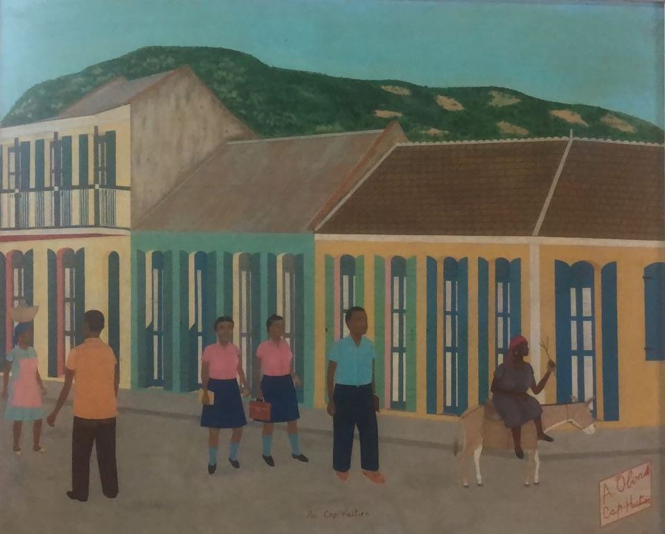 Antoine Obin (1929-1992) 16"x12" Lavandería en el río 1983 Óleo sobre Masonite #25-3-96GN-HA