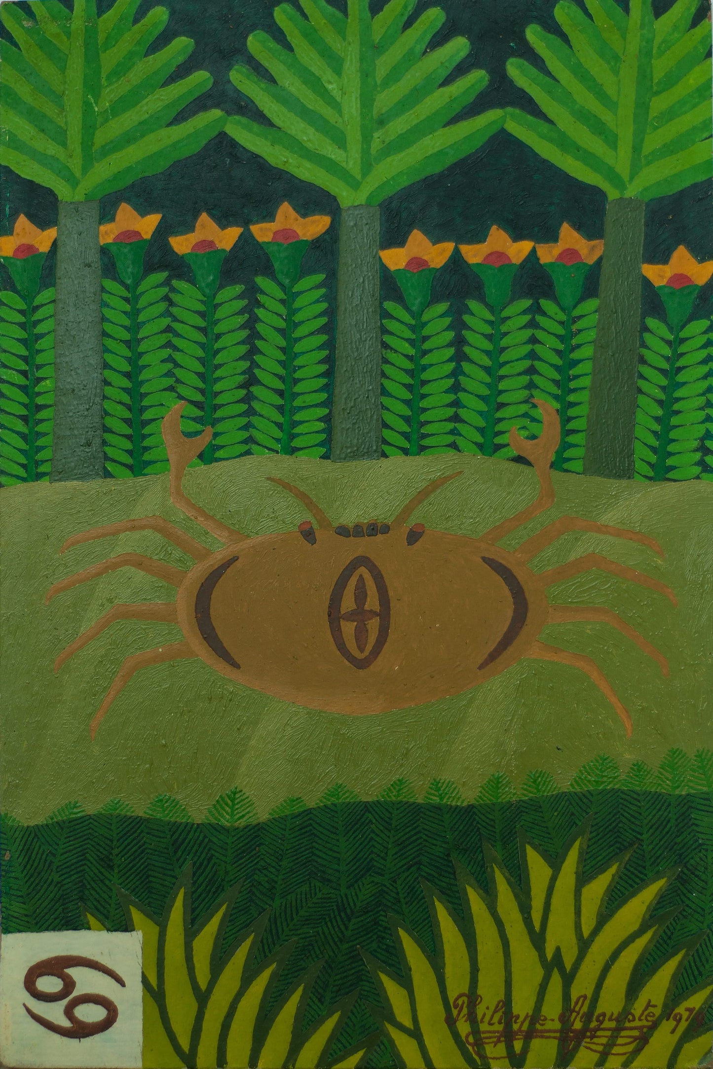 Salnave Philippe Auguste (1908-1989) 18"x12" Signe du zodiaque Cancer 1979 Peinture à l'huile sur carton #20-3-96GSN-Fondation Marie & Georges S. Nader