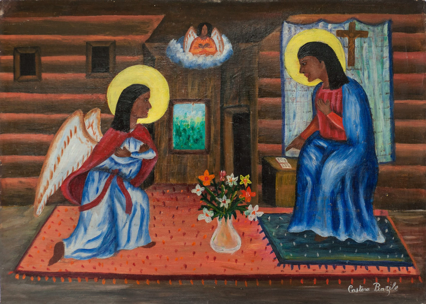 Castera Bazile (1923-1966) 19"x27" L'Annonciation" Huile sur Masonite #5-3-96GSN-HA - Fondation Marie & Georges S. Nader
