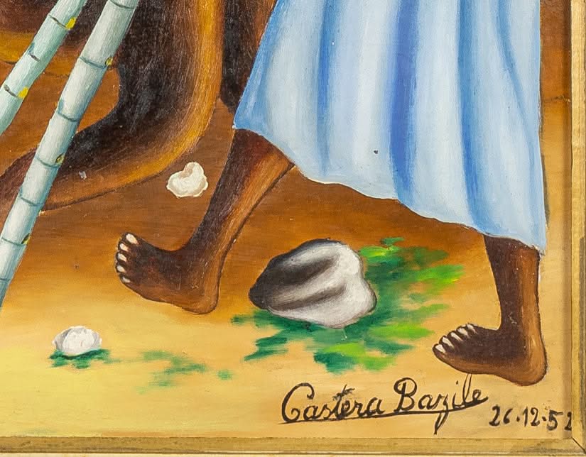 Castera Bazile (1923-1966) 23.50" x 18.50" Extracting Sugarcane Juice 1952 Oil on Masonite Unframed Painting #7SS