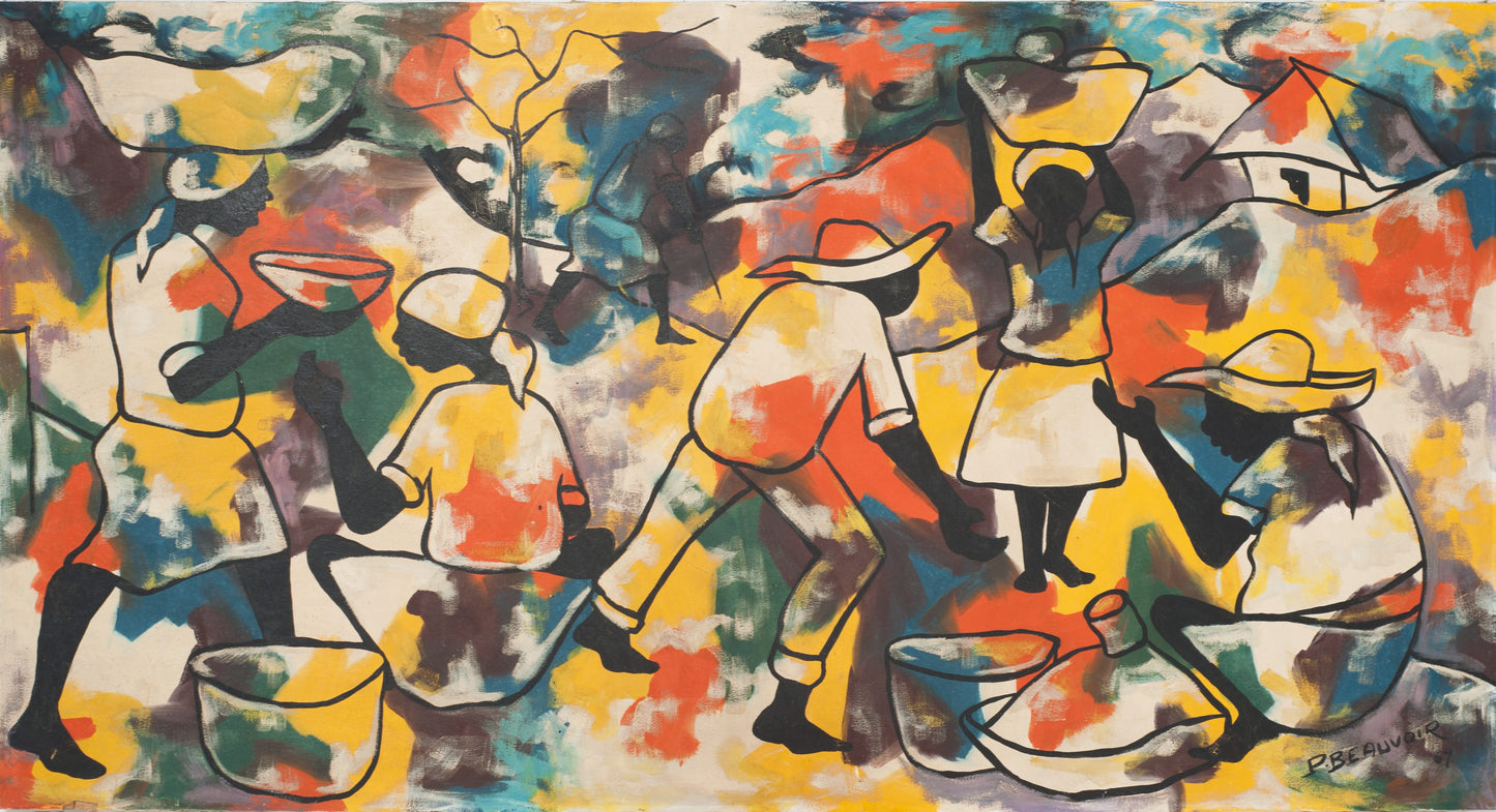 Paul Beauvoir (1932-1972) 39"x72" Marché jaune 1969 Huile sur toile Peinture #1-3-96GSN-Fondation Marie & Georges S. Nader