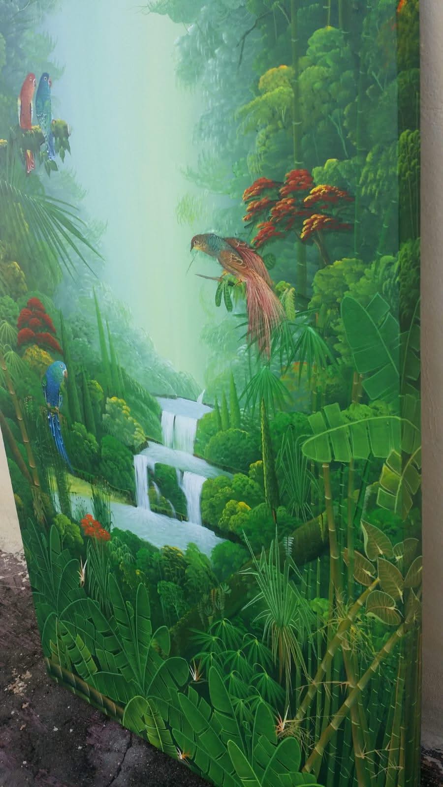 Albott Bonhomme 60"x40 » Paradis avec oiseaux - Bordures peintes de 2" 2023 Acrylique sur toile Peinture #40MFN