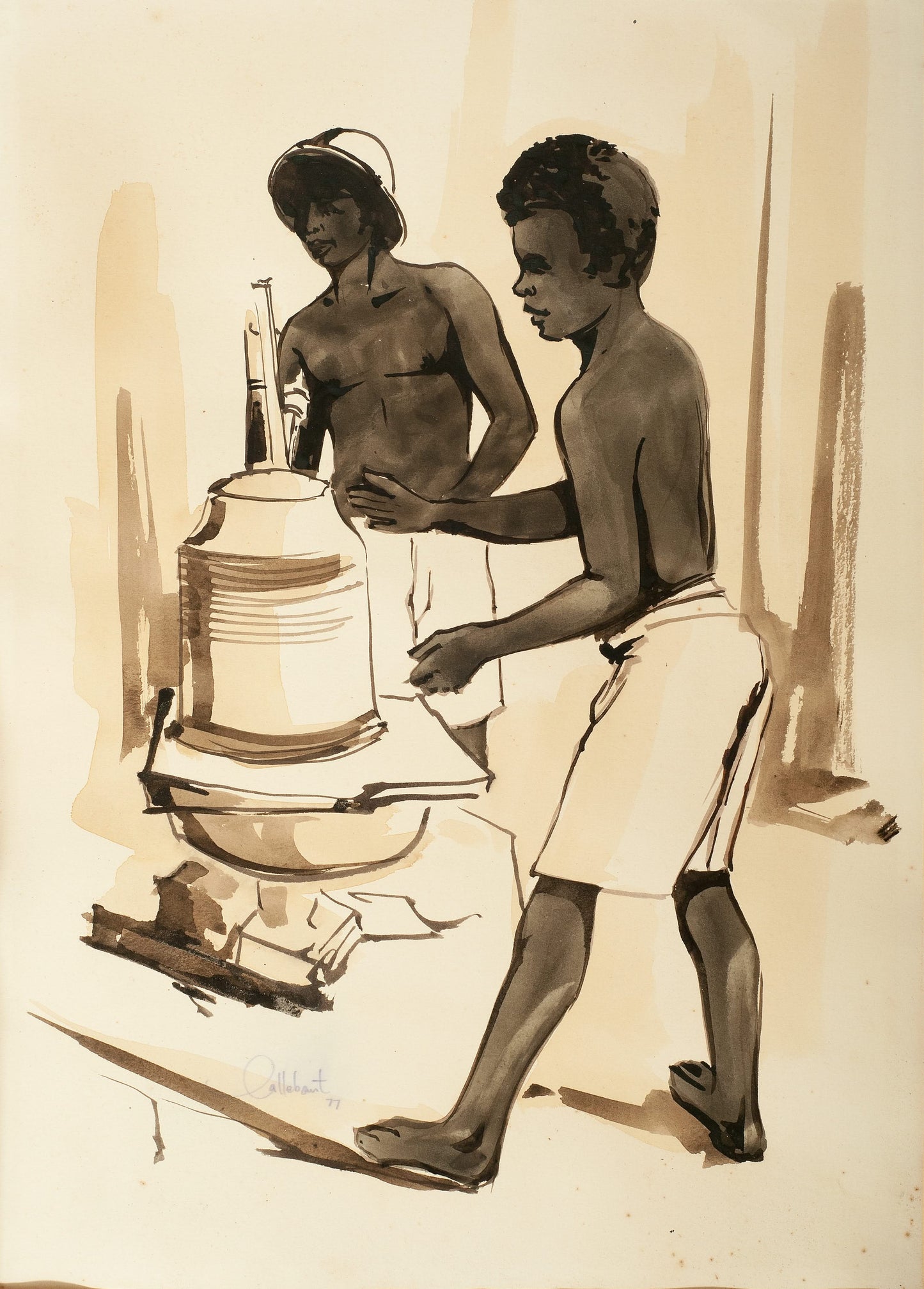 Raymond Callebaut 19.5" x14" Two Black Working Men 1977 Lithograph On Paper #13-3-96GSN-Fondation Marie & Georges S. Nader