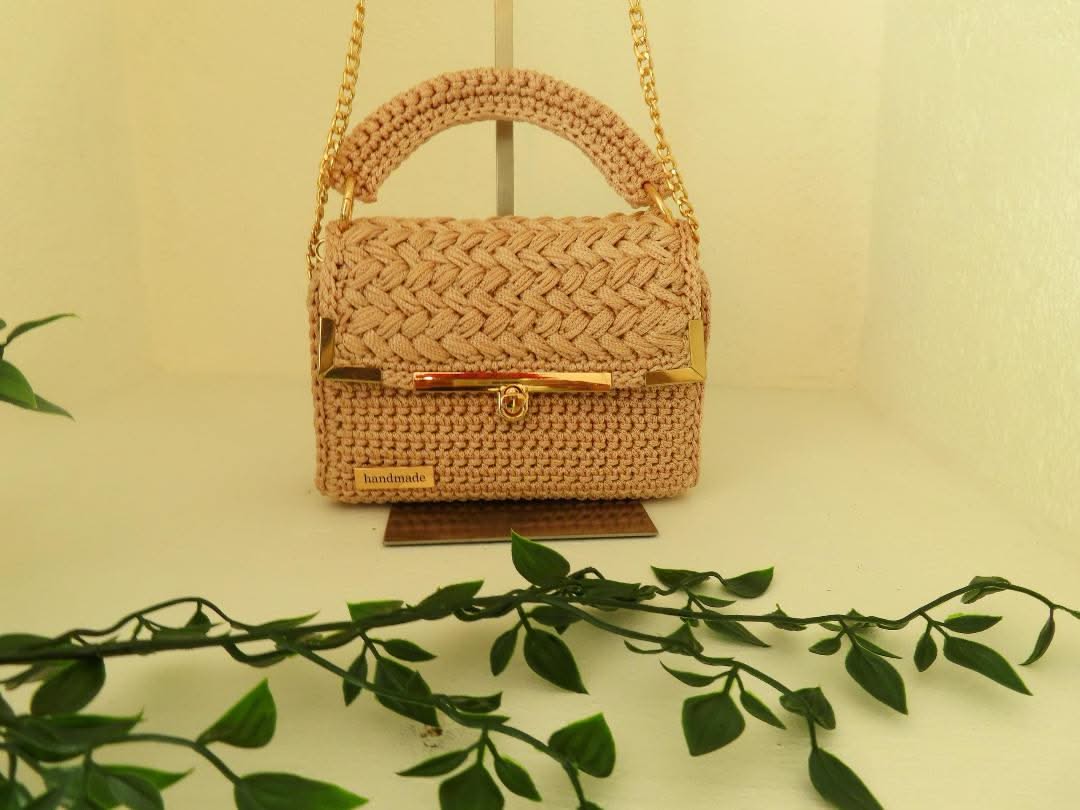 "Classic" by Lady Katrina Crochet 7.5" x 4.75" (19 x12 cm) Small Gold Yellow Handbag Made in Haiti #KATRINA#6