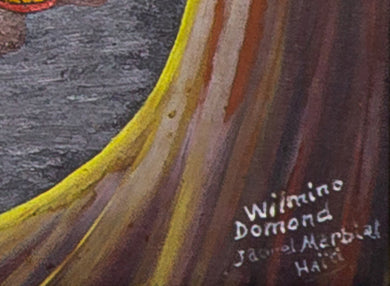 Wilmino Domond (1925-2006) 24"x48.50" Nocturnal Country Festival c1970 Oil on Board Framed Painting #33SS