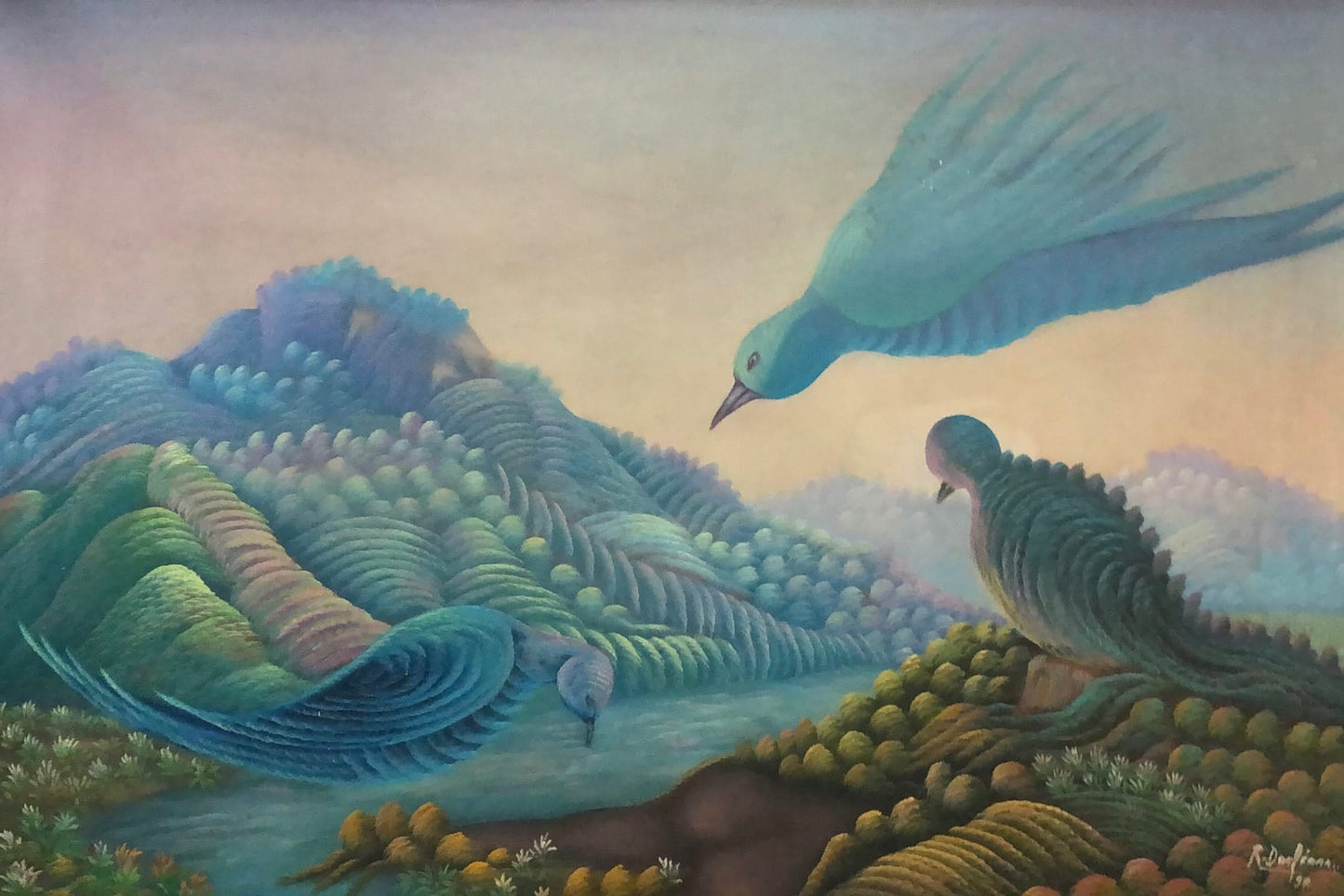 Raymond Dorleans (1947-2000) 24"x12" Hibiscus/Dames 1989 Huile sur toile #7-2-95MFN