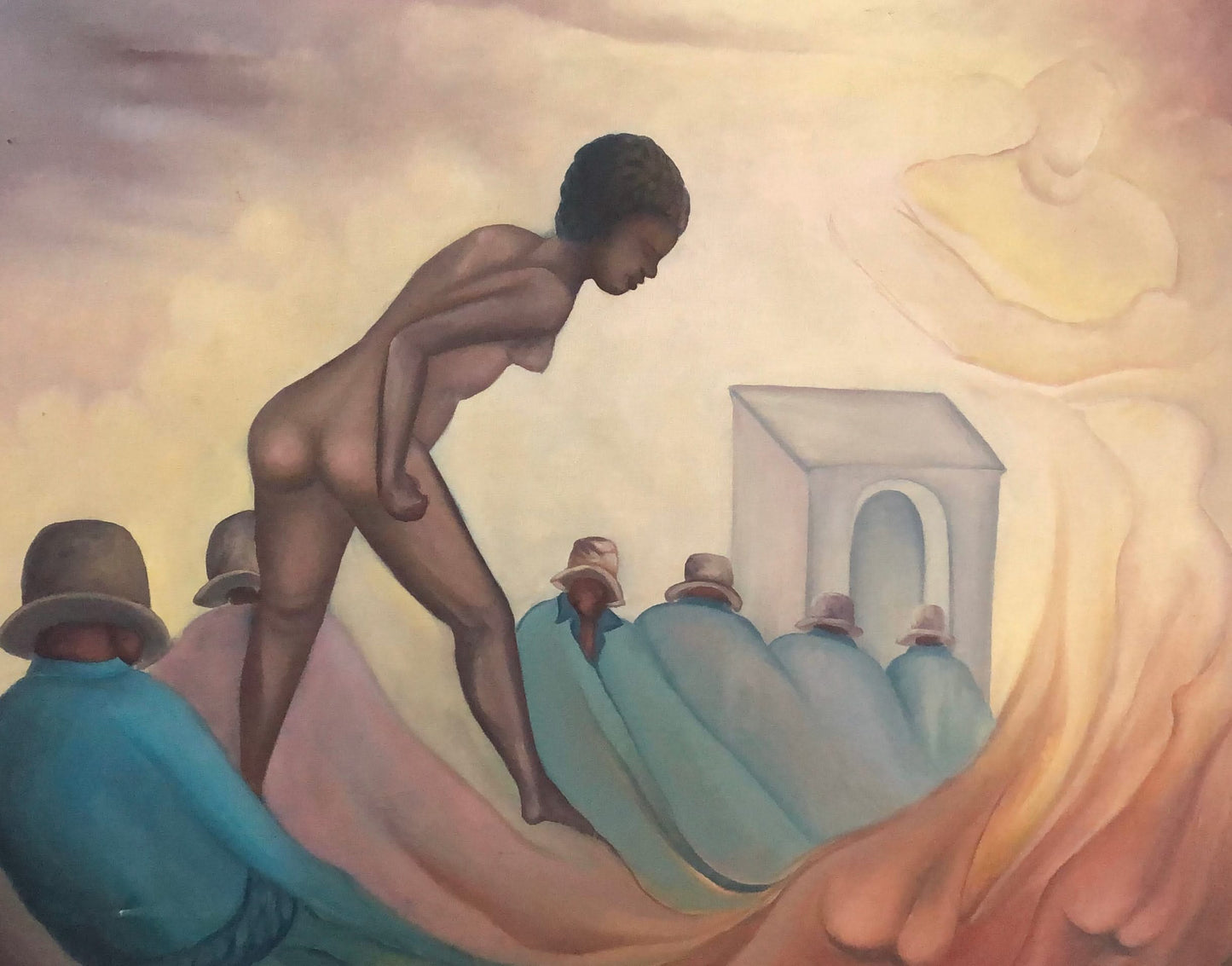 Raymond Dorleans (1947-2000) 24"x12" Hibiscus/Dames 1989 Huile sur toile #7-2-95MFN
