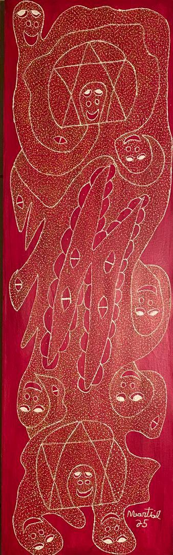 Edouard Martial 40"x12" Abstract Faces in Harmony 2025 Acrylic on Canvas Painting#2JN-HA