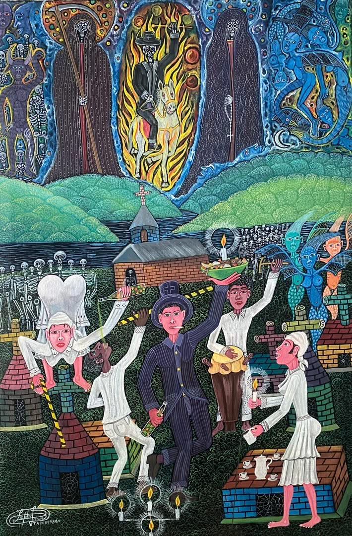 Frantz Zephirin 36"x24" Life Celebration Among The Dead 2005 Oil on Canvas Painting #30JN-HA