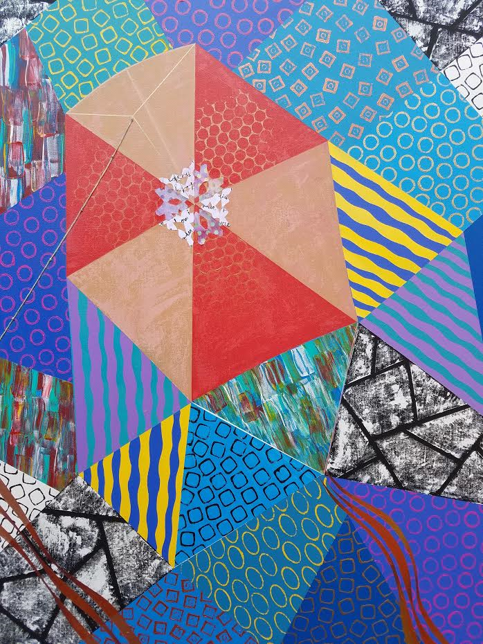 Fred Thomas 40"x 30" Cerf Volant (Kite) 2019 Mixed Media on Canvas Painting #9CFT