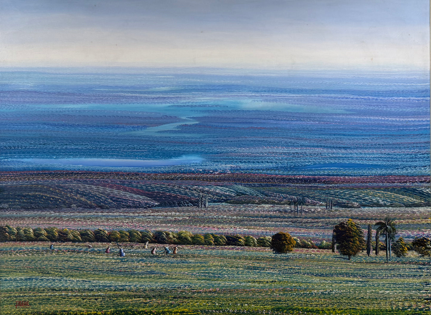 Jean Adrien Seide 40"x53" Paysage de champ Acrylique sur toile Peinture # 3FC