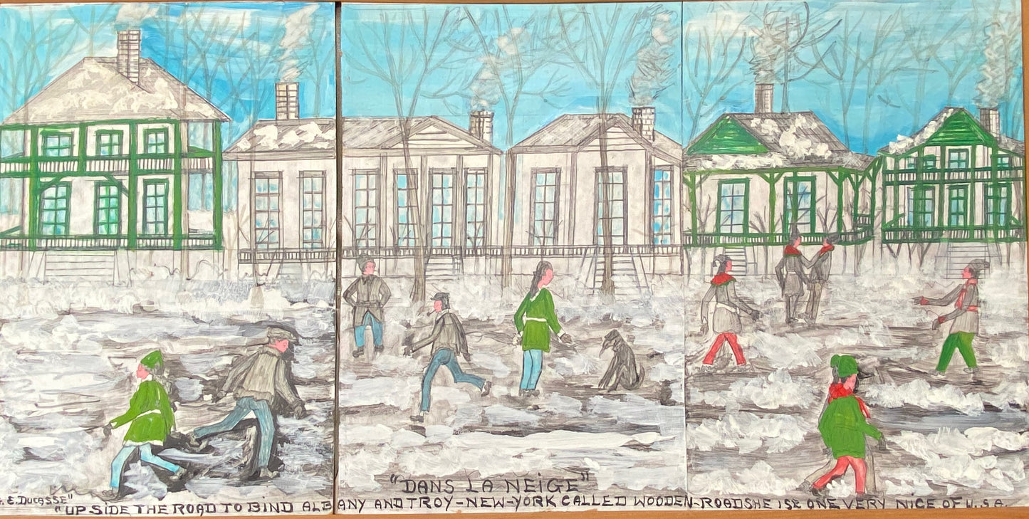 Gervais Emmanuel Ducasse (1903-1988) 16"x24" 1980 "Esquina de un pequeño mercado y los comerciantes" Óleo a bordo #8MFN