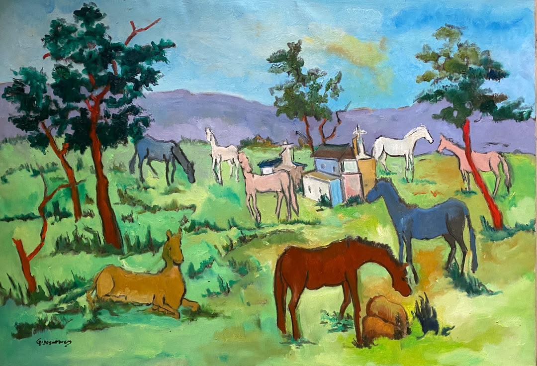Georges Desarmes 24"x36" La Ferme 2023 Huile sur toile Peinture sans cadre #1JN-HA