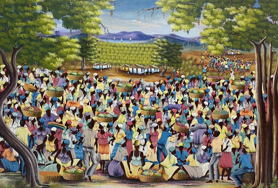 Jean-Claude Blanc 40"x60" Grand Market Scene c. 2000 Oil on Canvas Unframed Painting #2100GN-HA