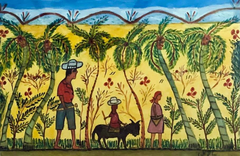 Joseph-Jean Laurent (Haitian, 1893-1976) 16"x24" To The Market 1970's Watercolor on Paper Framed Under Glass #2MFN