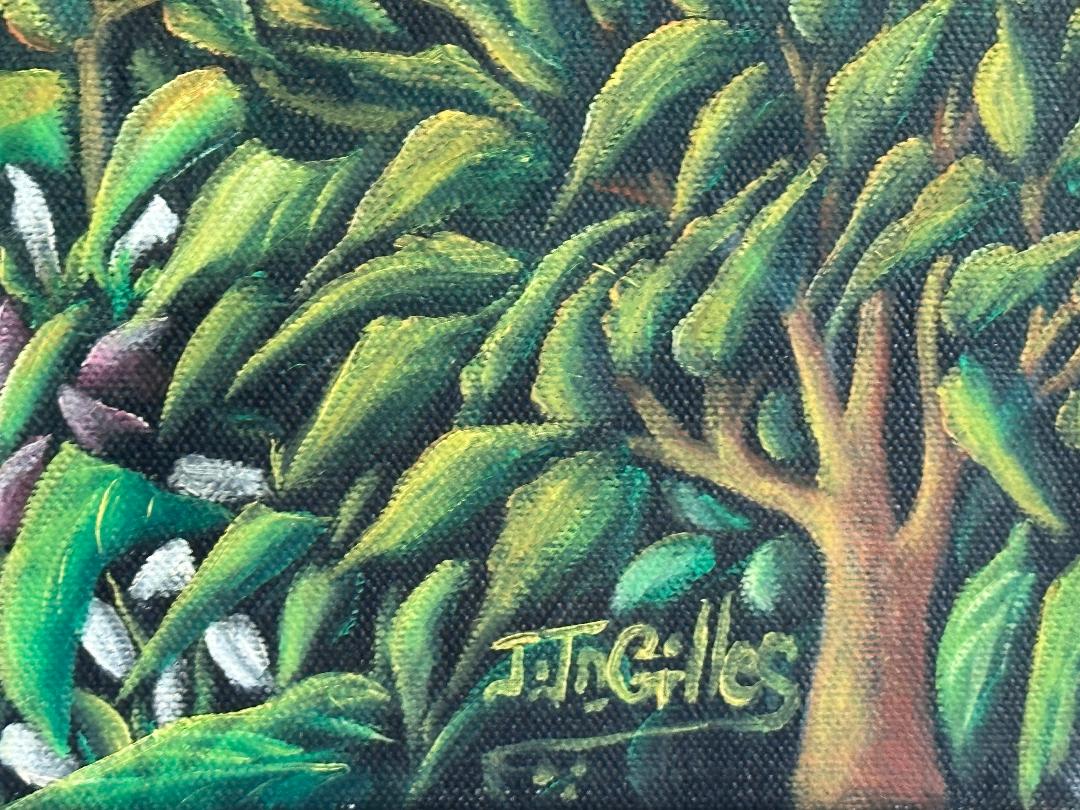 Joseph Jn-Gilles 24"x36" Village Among the Hills c1970 Oil on Canvas Unframed Painting #3GBC