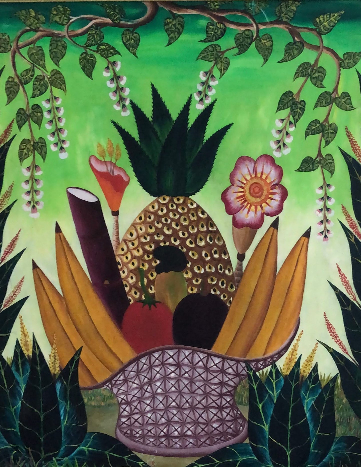 Adam Leontus (Haïtien, 1926-1986) 20"x24" Scène rurale 1960 Huile sur panneau #1GSN-NY