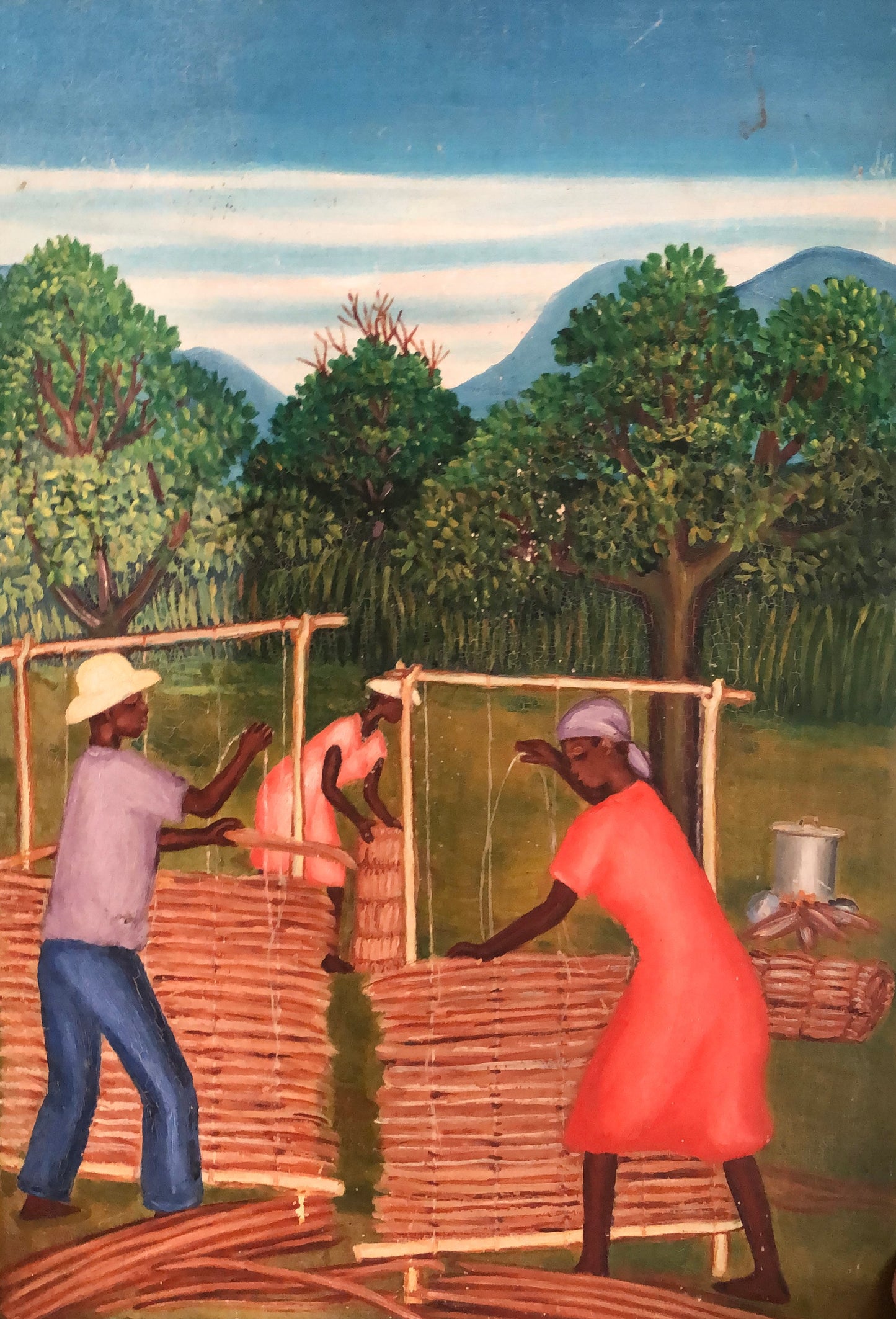 Gabriel Leveque (1923-2013) 24"x16" Sugar Cane Sellers c1960 Oil on Board Painting#2YN