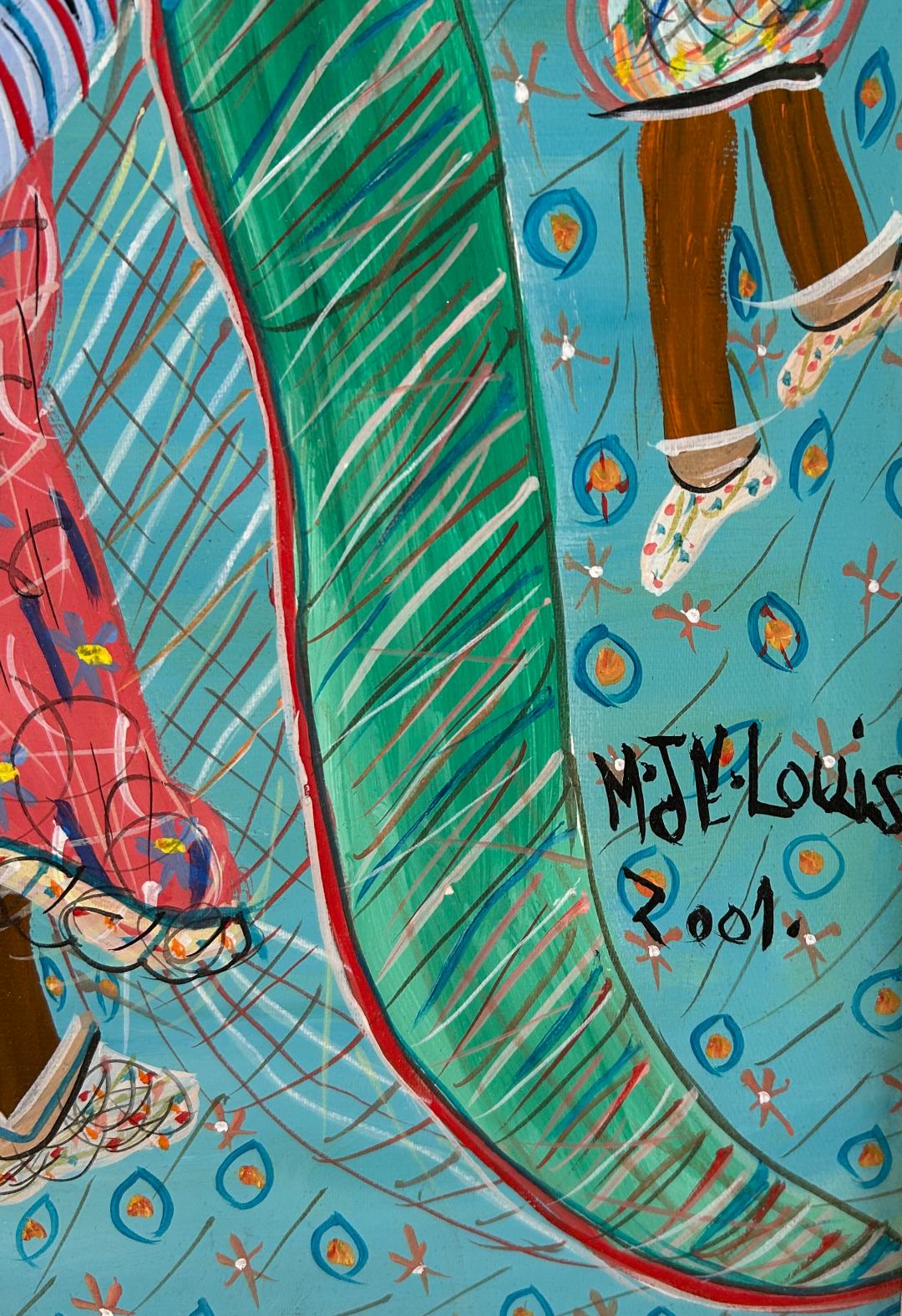 Maxan Jean Louis 30"x20" Twin Couples 2001 Acrylic on Canvas Painting #1AK