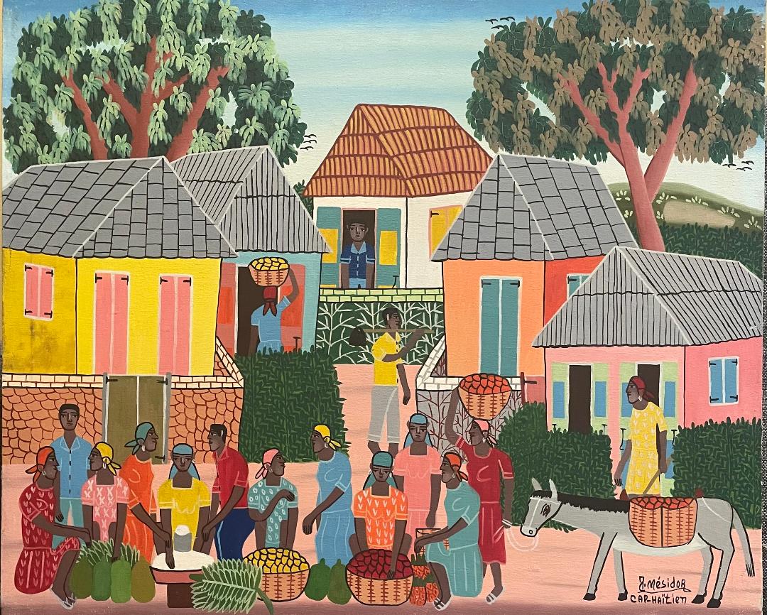 Jacksin Mesidor 20"x24" Escena de mercado Óleo sobre lienzo #5-2-95MFN