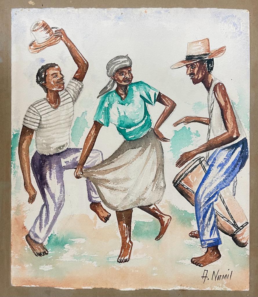 Andre Normil (1934-2014) 10"x11" Drum Dance Acuarela sobre papel #1400GN-HA