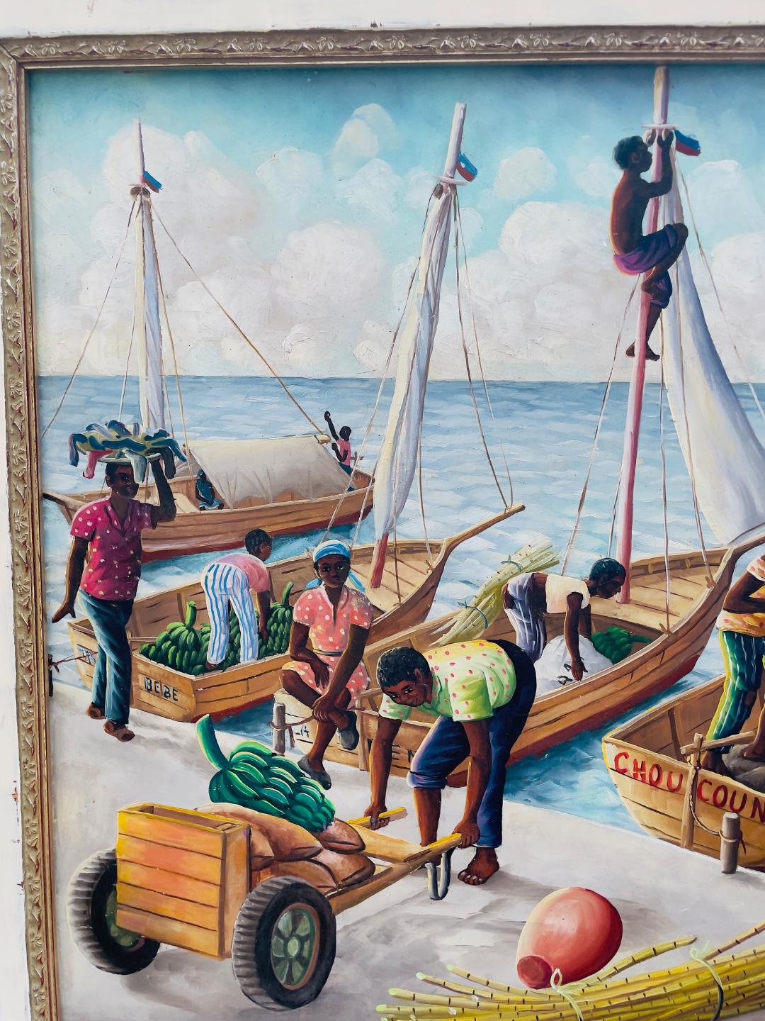 Andre Normil (1934-2014) 20"x30" Marine c1960 Óleo sobre Masonite #1GSN-NY