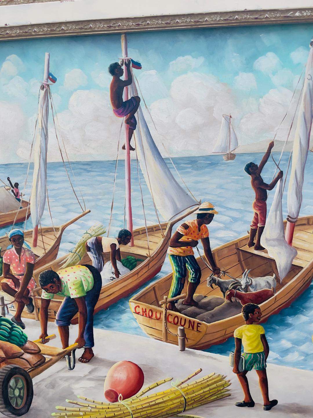 Andre Normil (1934-2014) 20"x30" Marine c1960 Óleo sobre Masonite #1GSN-NY