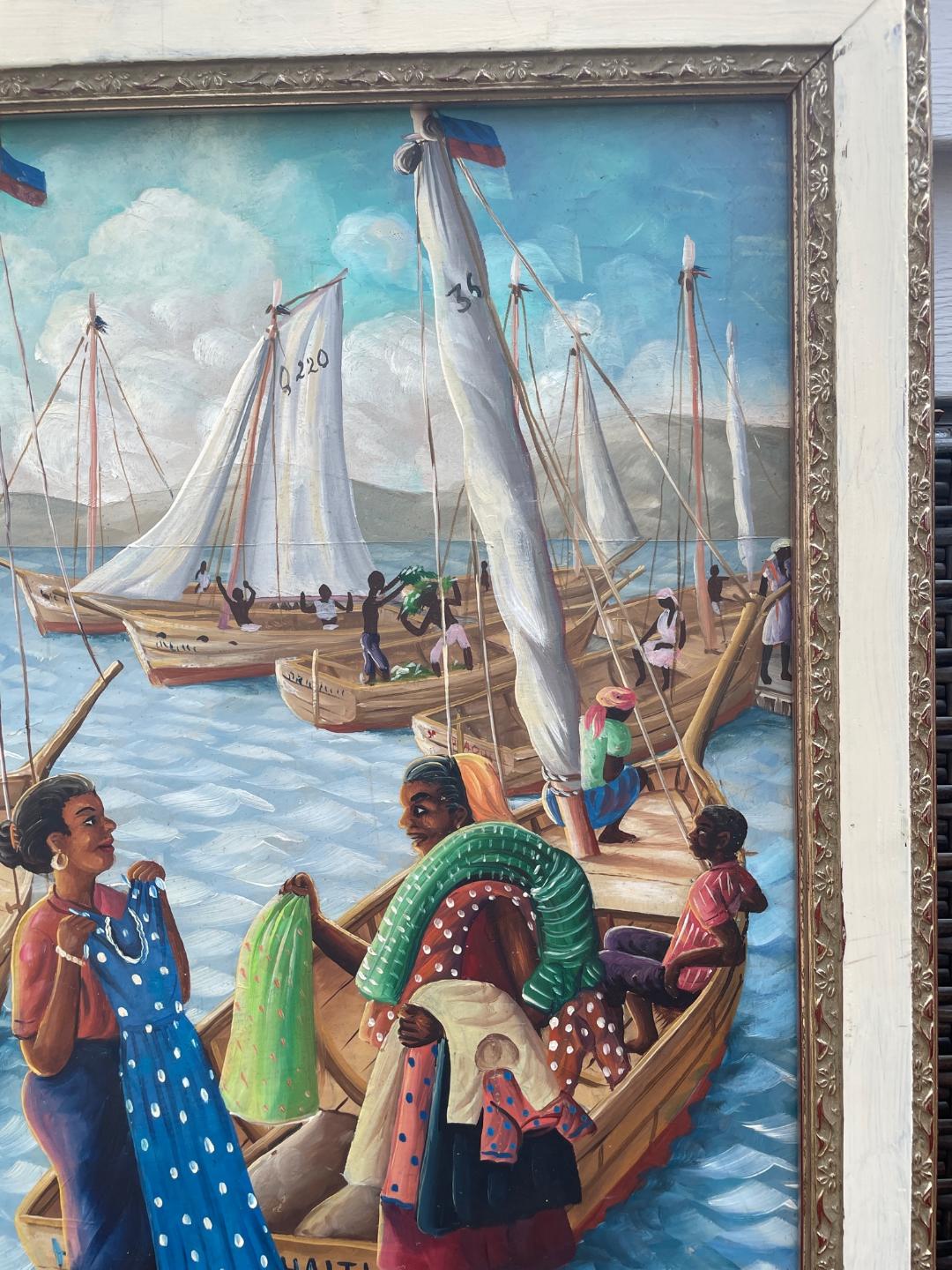 Andre Normil (1934-2014) 20"x30" Marine c1960 Óleo sobre Masonite #1GSN-NY