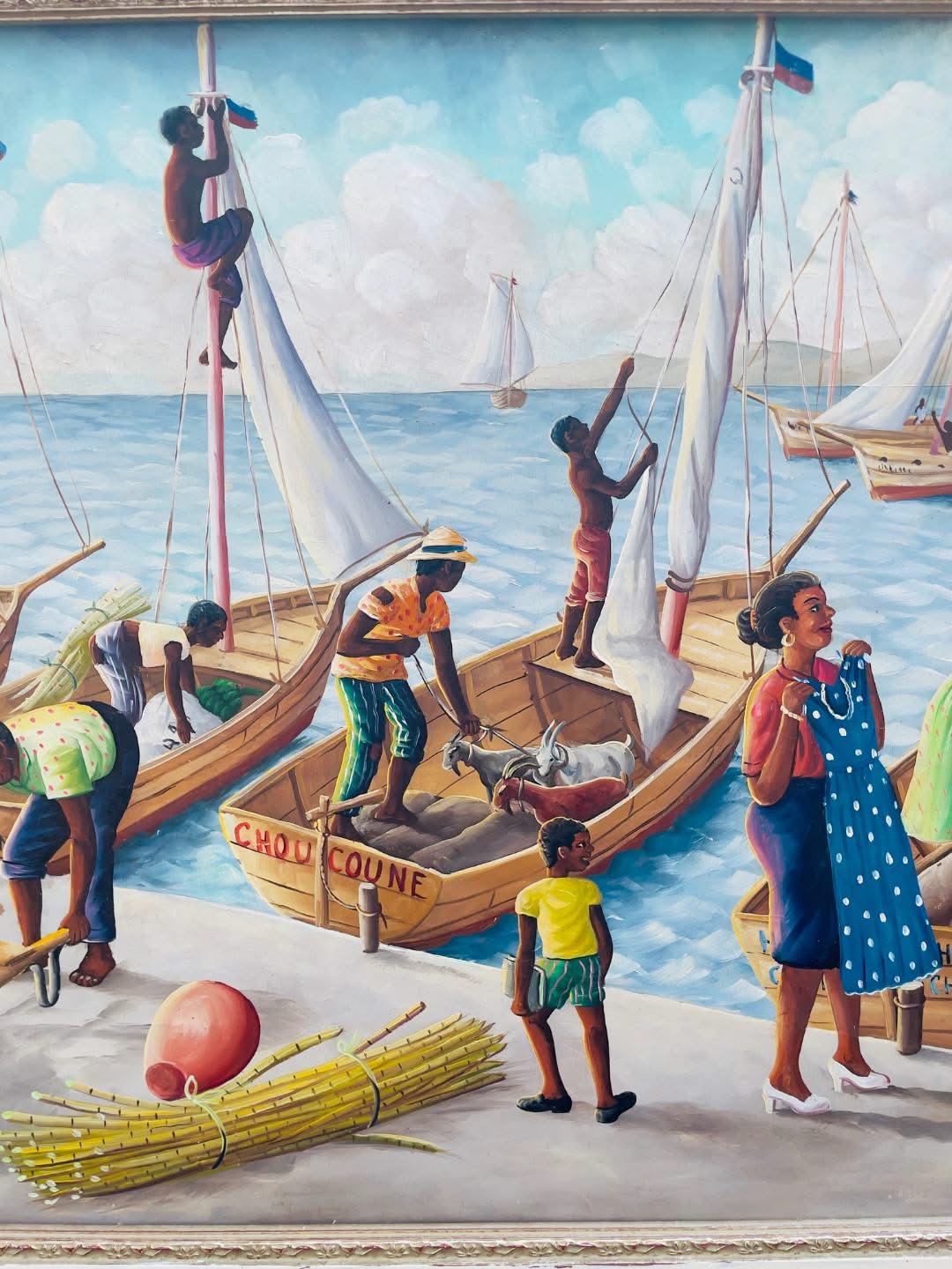 Andre Normil (1934-2014) 20"x30" Scene At The Port c1960 Oil on Masonite Painting #1GSN-NY