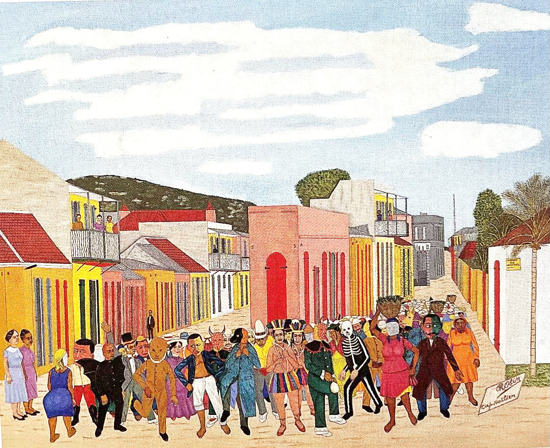 Philome Obin (1891-1986) 24"x30" Carnaval #15-3-96GSN-HA Óleo sobre tabla