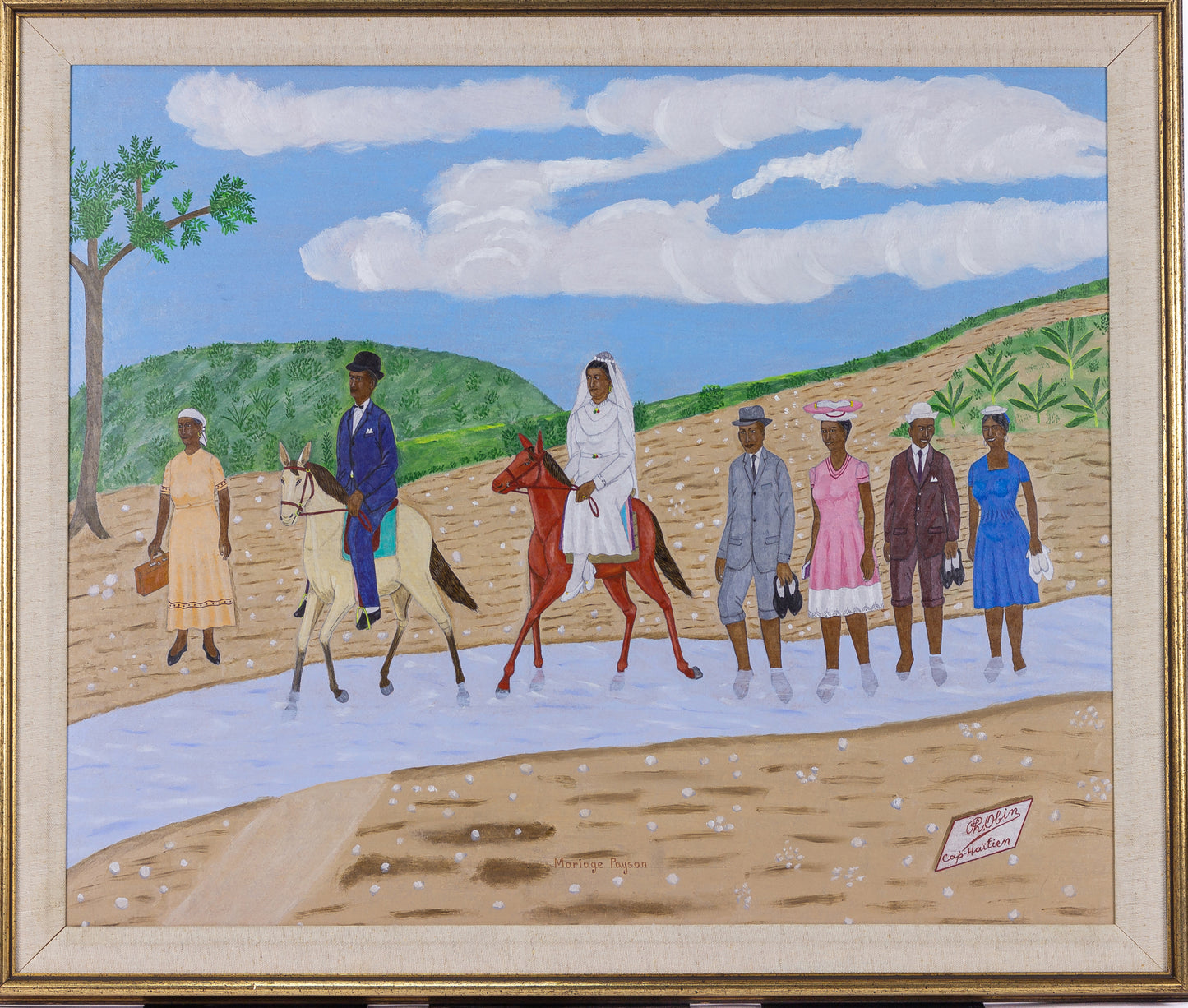 Philome Obin (1891-1986) 19 ½" x 26 ½" Peasant Wedding c1980 Oil on Board Framed Painting #30SS