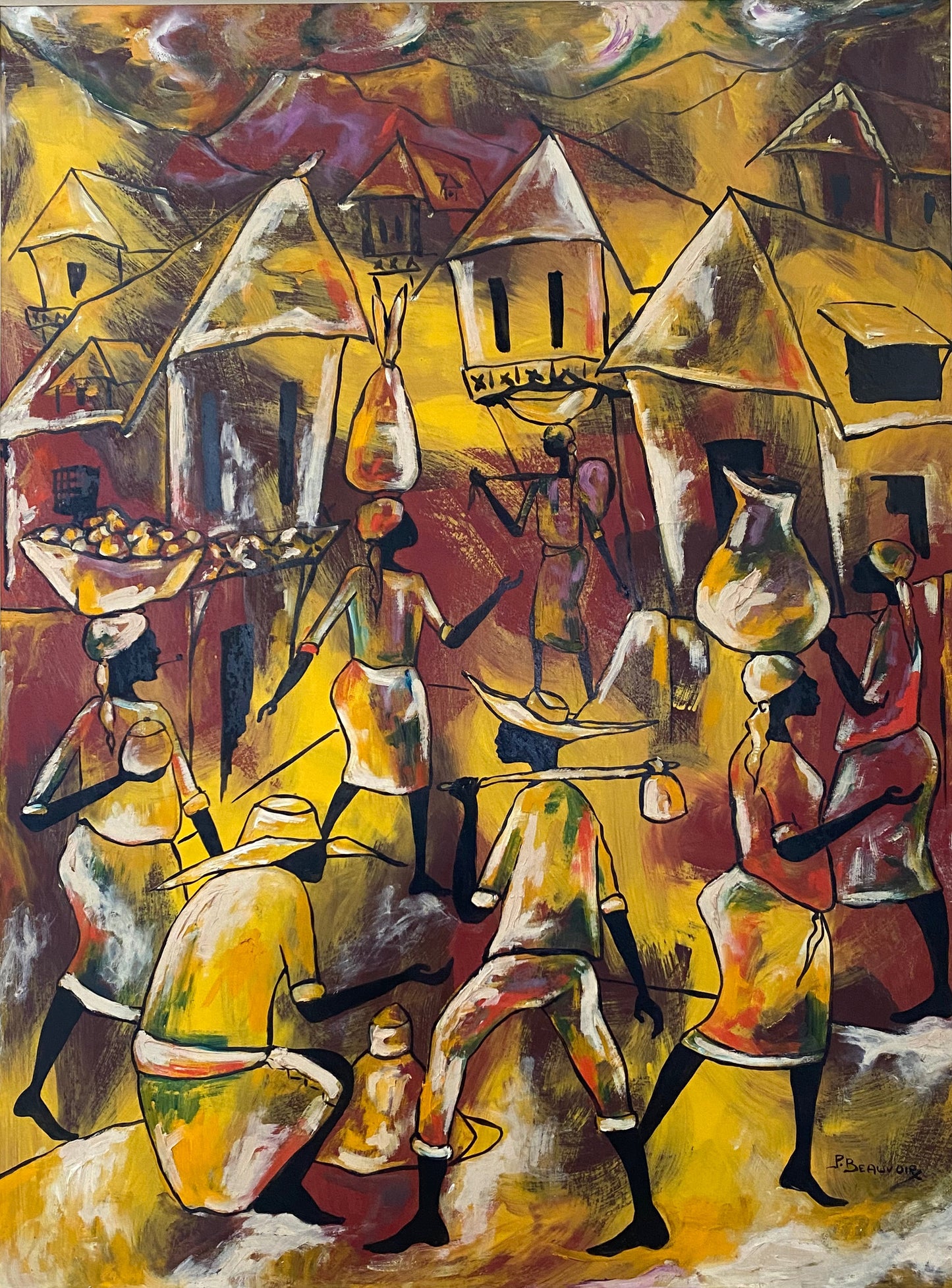 Paul Beauvoir (1932-1972) 30"x24" Casas Óleo sobre lienzo #1-2-95MIA