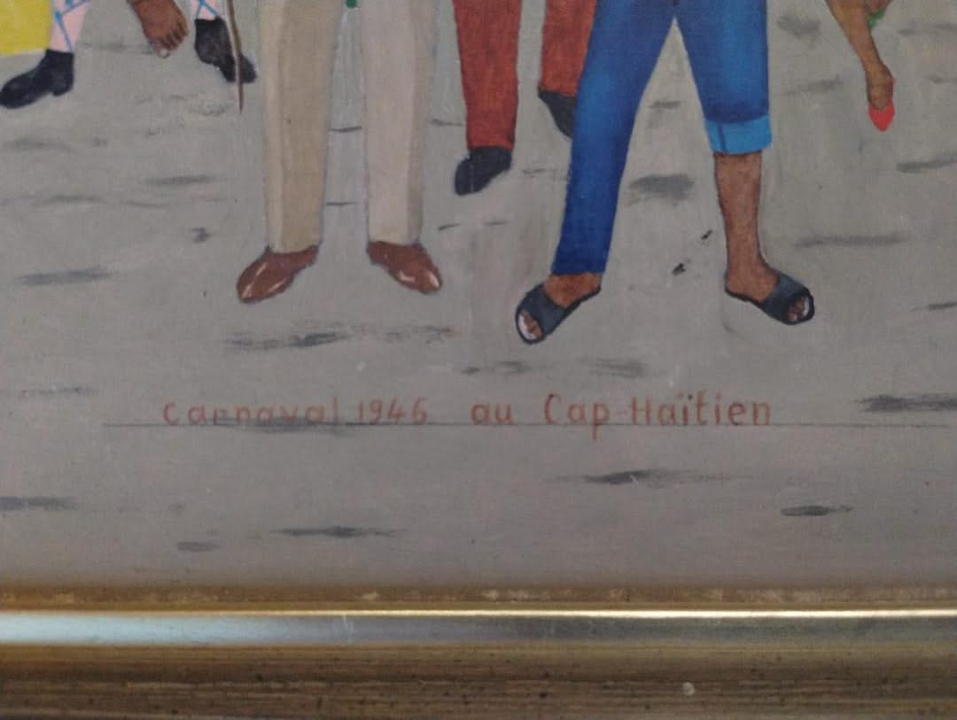 Philome Obin (1891-1986) 20"x24" Carnaval 1946 au Cap Haïtien Huile sur Tableau Peinture Encadrée #1RR