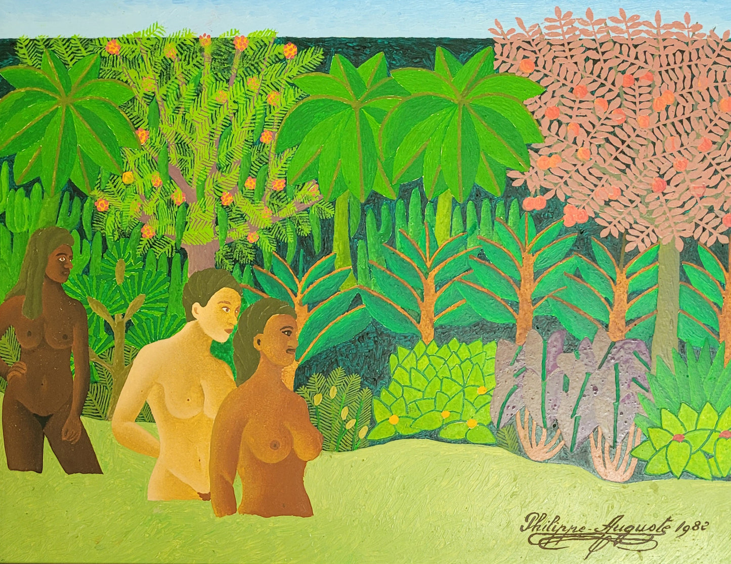 Salnave Philippe Auguste (1908-1989) 18"x12" Signe du zodiaque Balance 1979 Peinture à l'huile sur carton #13-3-96GSN-Fondation Marie & Georges S. Nader