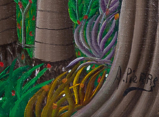 Andre Pierre (1914-2005) 20"x32" "Erzuly Freda Dambala Wouedo" c1980 Oil on Canvas Framed Painting #22SS
