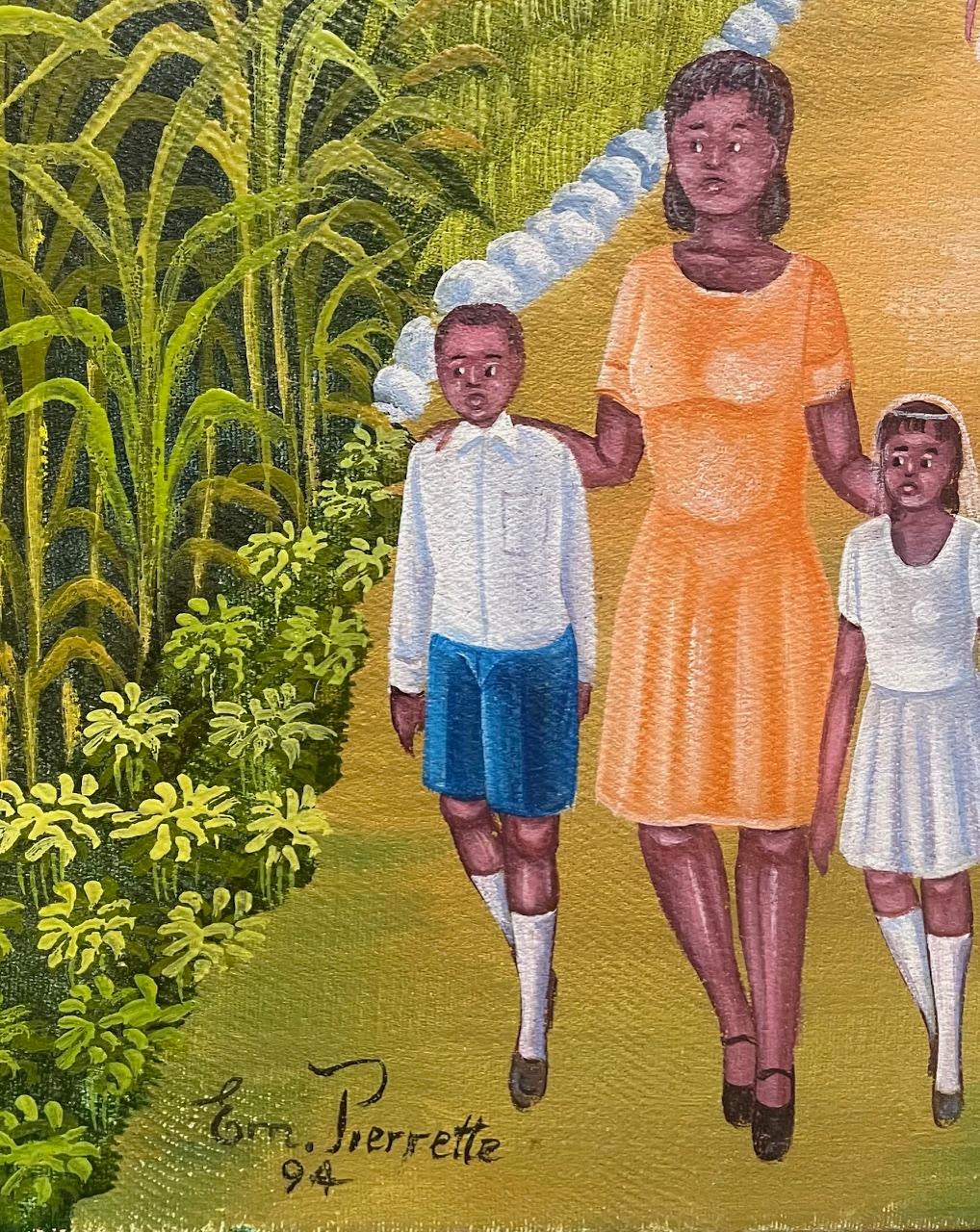 Emmanuel Pierrette 16"x20" Después de la misa 1994 Óleo sobre lienzo #3-2-95MFN