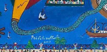 Prefete Duffaut (Haitian, 1923-2012) 30"x24" Vodou Rainbow Ceremony 2007 Oil on Canvas Unframed Painting #2JN-HA