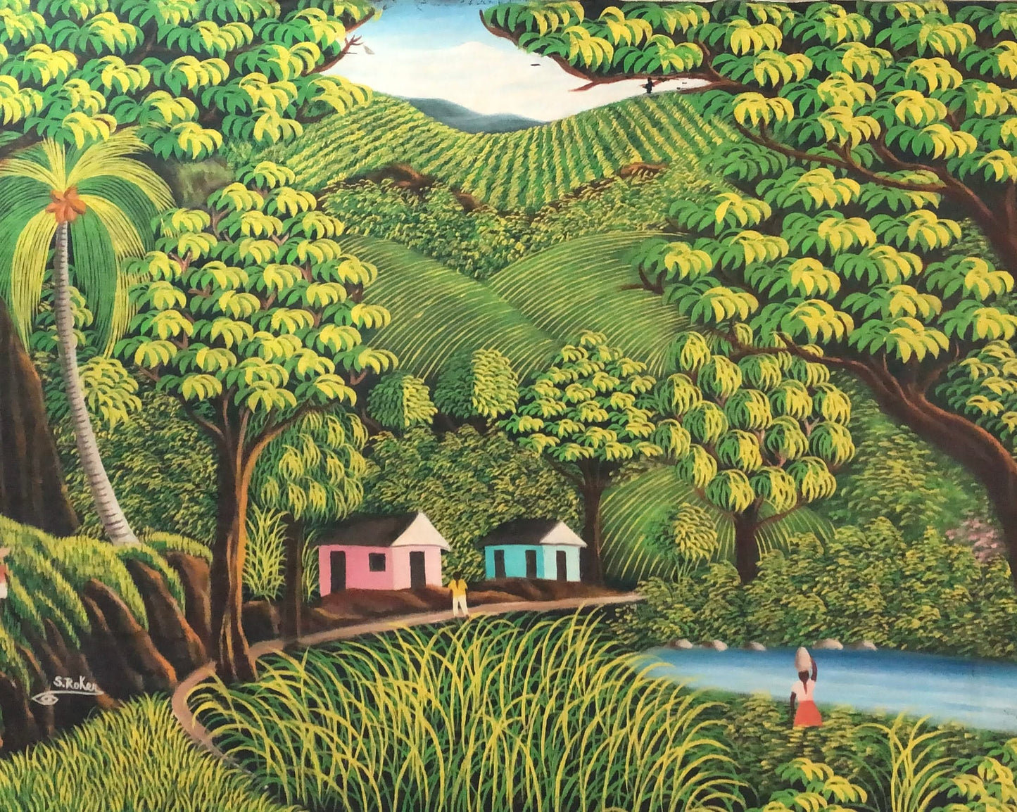 Samuel Roker 48"x48" Paisaje verde Óleo sobre lienzo #41-3-96GN-HA