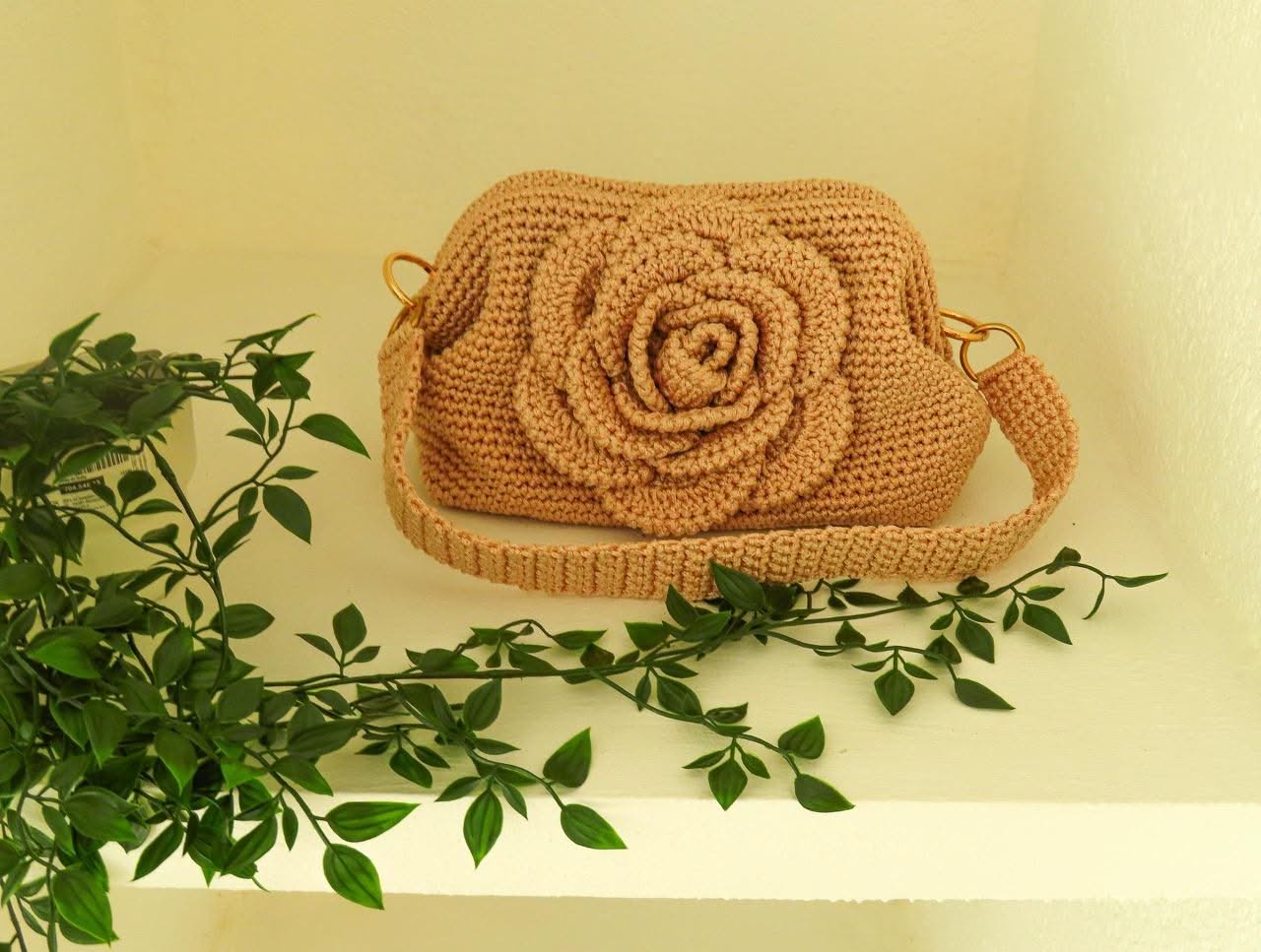 "Rose Bag" by Lady Katrina Crochet 10" x 7.5" (26 x 19 cm) Large Gold Yellow Handbag Made in Haiti #KATRINA#7