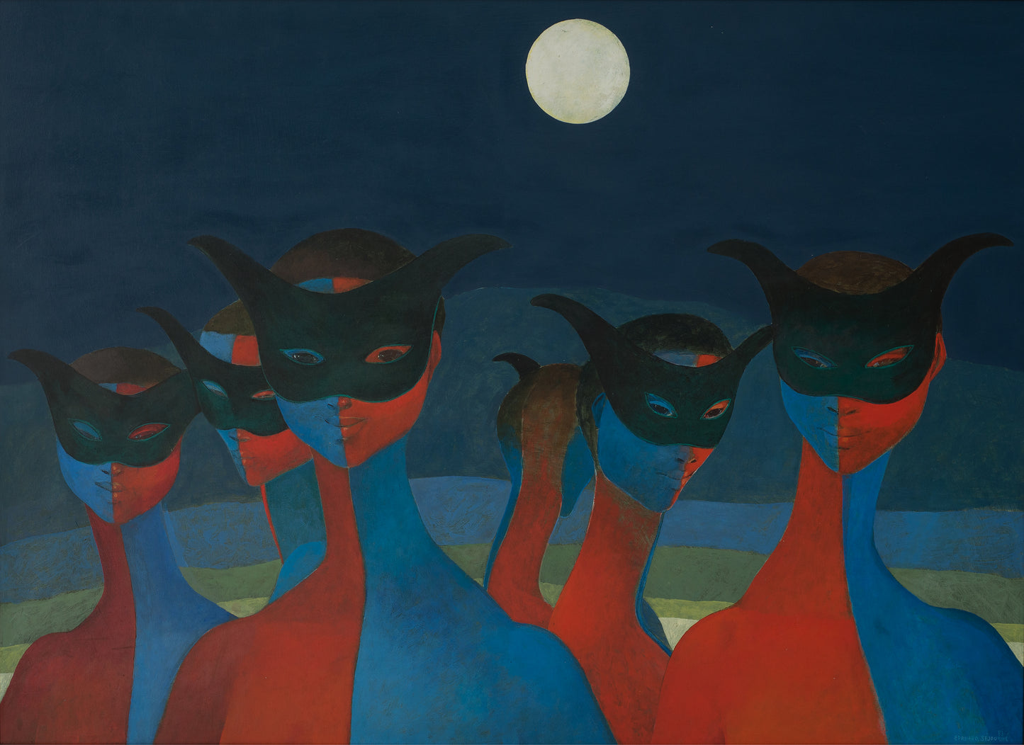 Bernard Sejourne (1947-1994) 24"x21" Lady Gazing At The Back 1993 Acrylique sur Masonite Peinture non encadrée #1CS